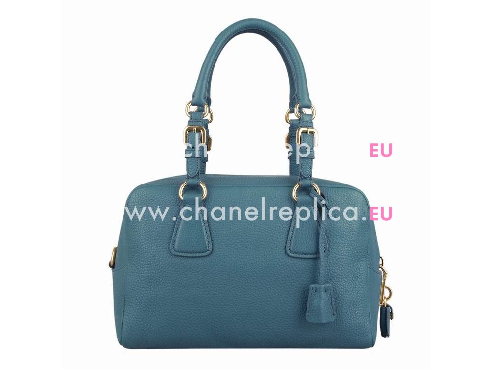 Prada Saffiano Calfskin Triangle Logo Boston Bag Turkey Blue BN59233