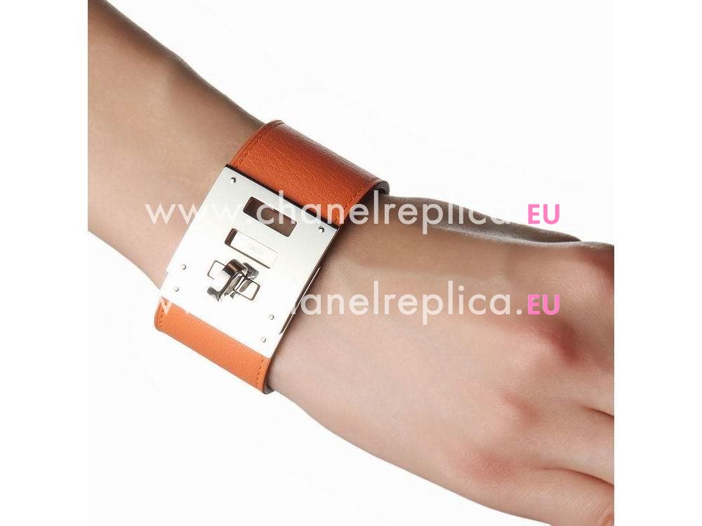 Hermes Goat Skin Collier De Chien Rivets of Metal R-Bracelet Orange/Silver HE55206