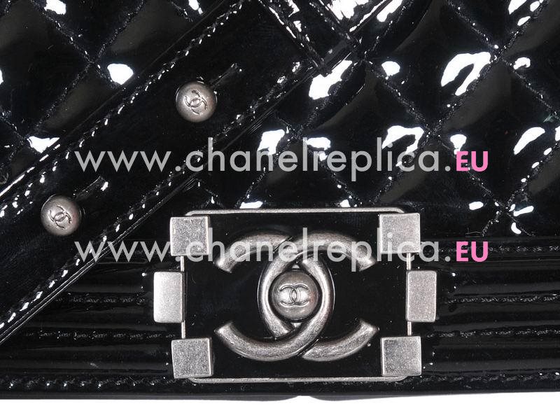 Chanel Boy Patent Leather 30cm Bag In Black(Antique-Silver) A49860