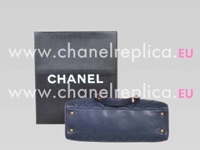 CHANEL Calfskin Grand Shopper Tote Bag In Blue(Gold) A50997