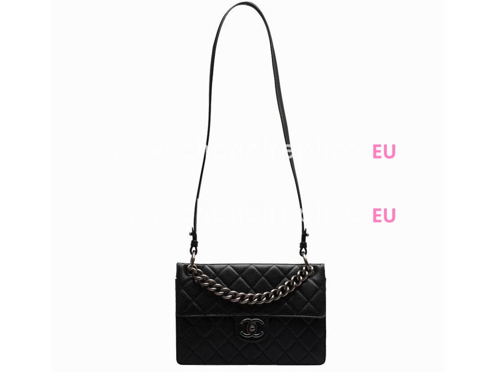 Chanel Caviar Thick Chain Flap Shoulder Bag In Black A55109