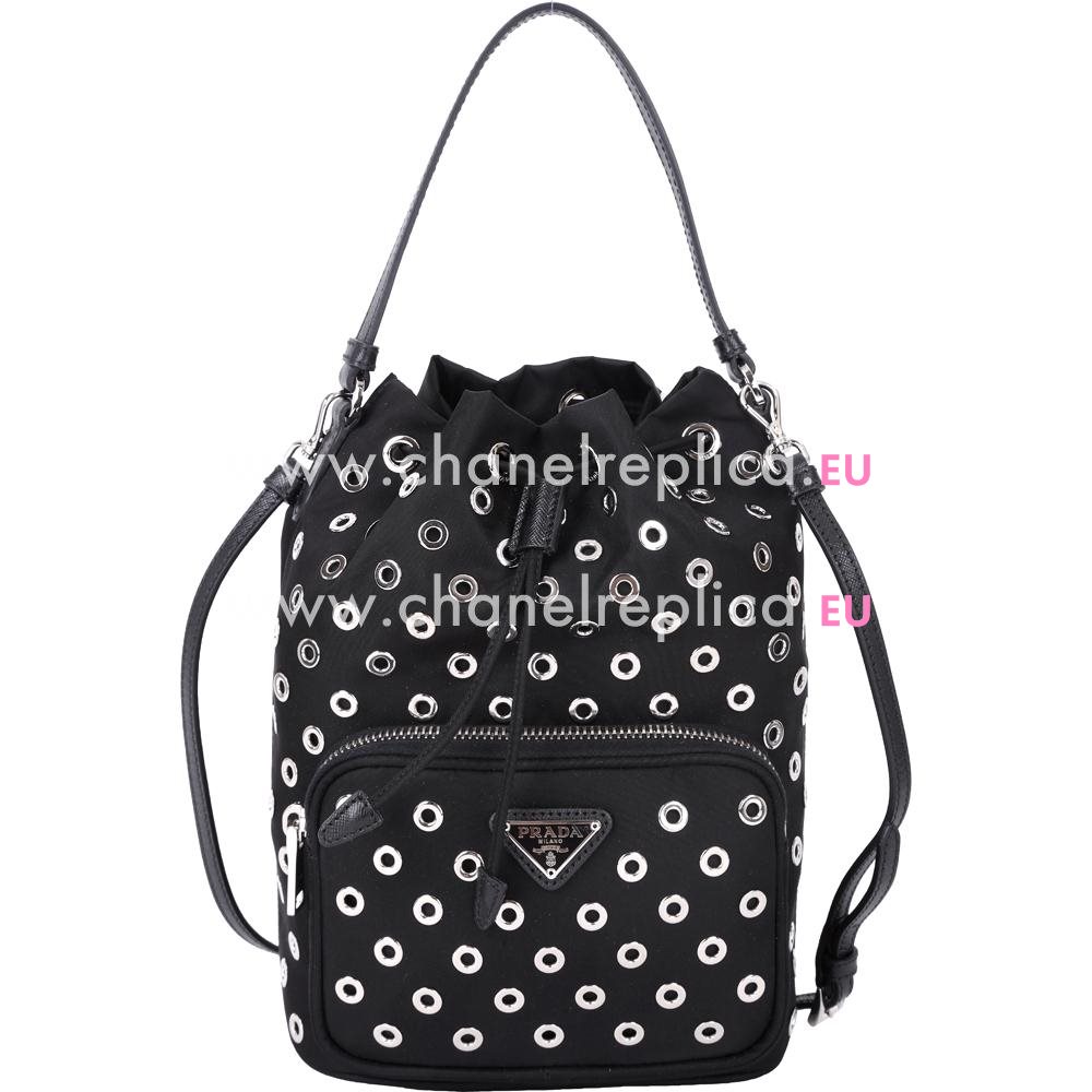 Prada Tessuto City Triangle Logo Nylon Noe With Studs Black PRB50226