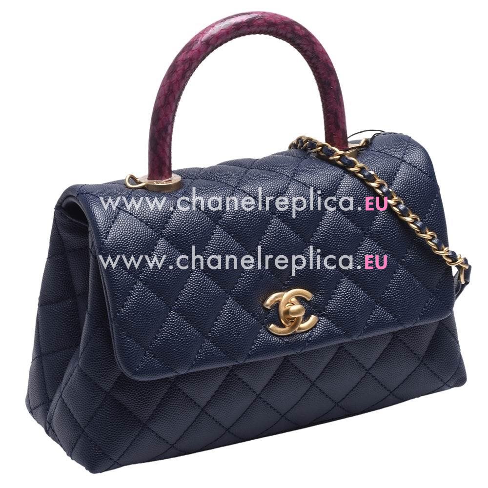 Chanel Coco Handle Caviar Anti-silver Chain Snake Handle Navy Blue A369334