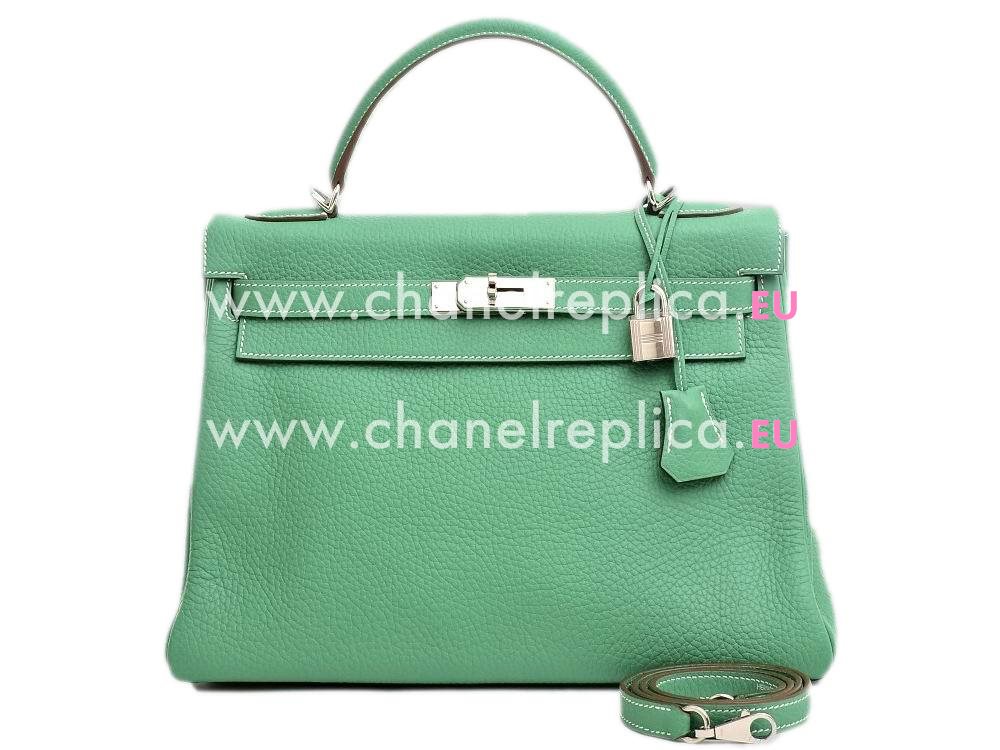 Hermes Kelly 32cm Clemence Leather Palladium Hardware Green H10489