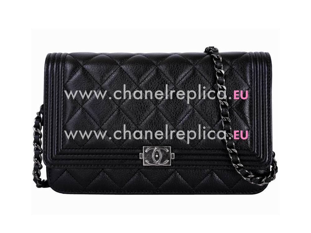 Chanel Lambskin Anti-Silver Chain Boy Bag Black A54768