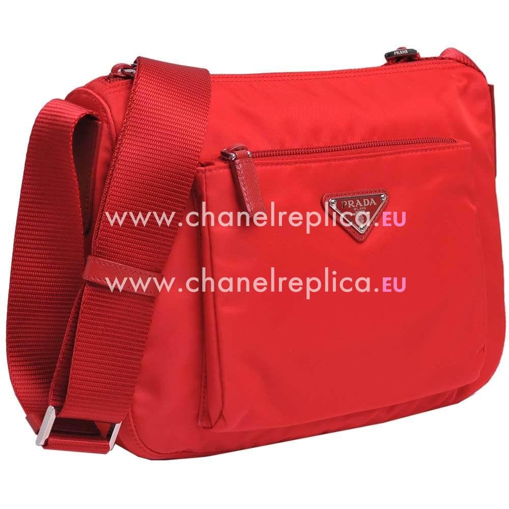 Prada Classic Triangle Logo Scratch Resistant Calfskin Bag Red P6111605