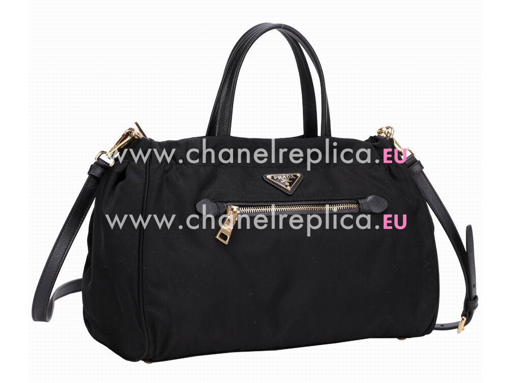 Prada Teaauto Saffiano Classic Triangle Logo Nylon Chain Handle/Shoulder Bag Black PBN58855