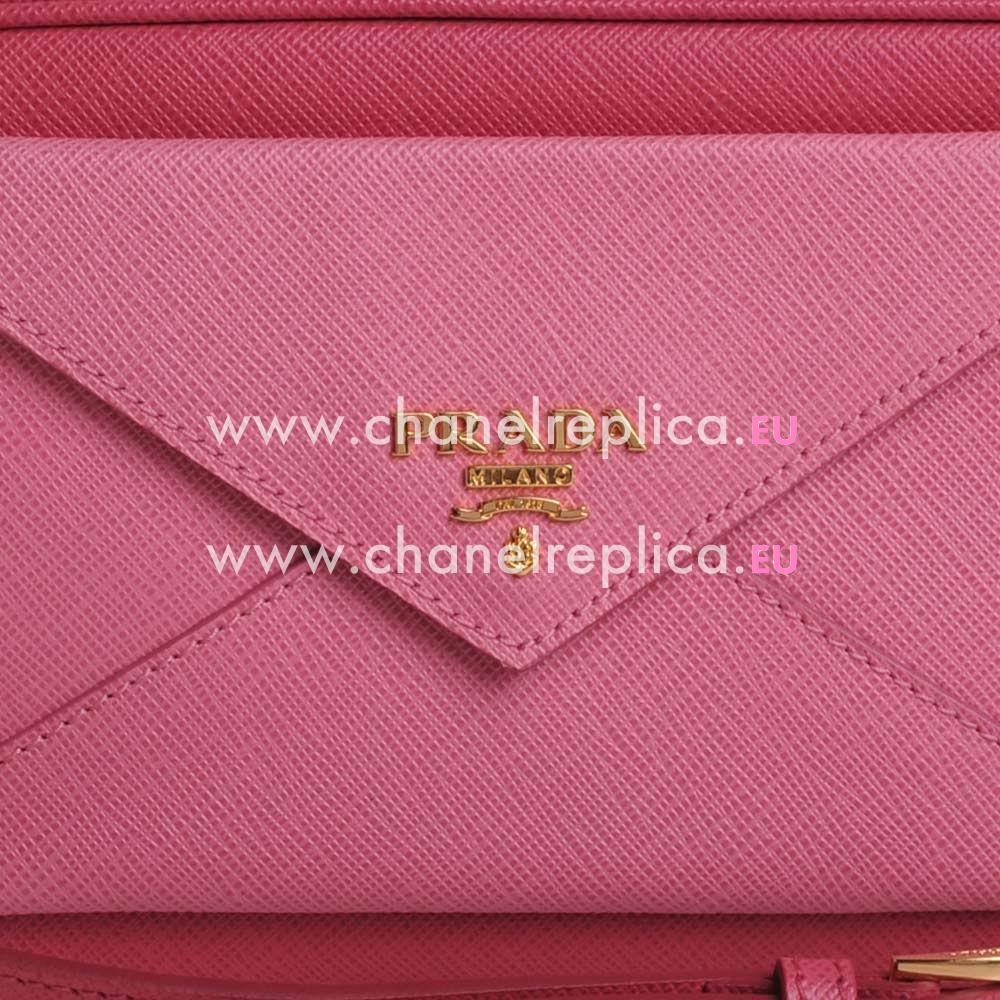 Prada Saffiano Lux Logo Scratch Resistant Calfskin Bag Pink Peach P6111604