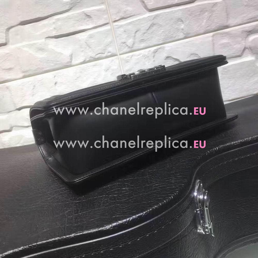 CHANEL Boy V Lines Cuprum Anti Silvery Hardware Sheepskin Bag in Black C7032208