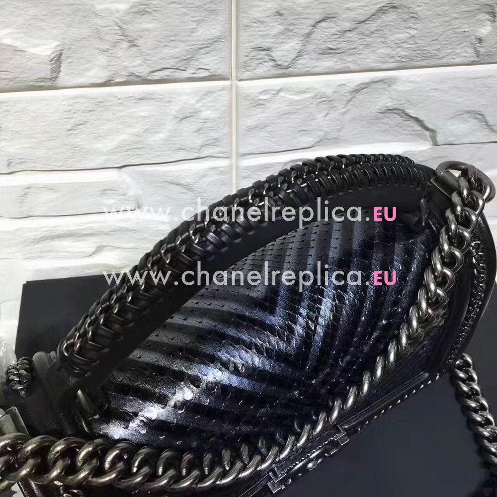 Chanel Boy Cuprum Hardware South Africa Python Skin Bag Black/Blue C7032702
