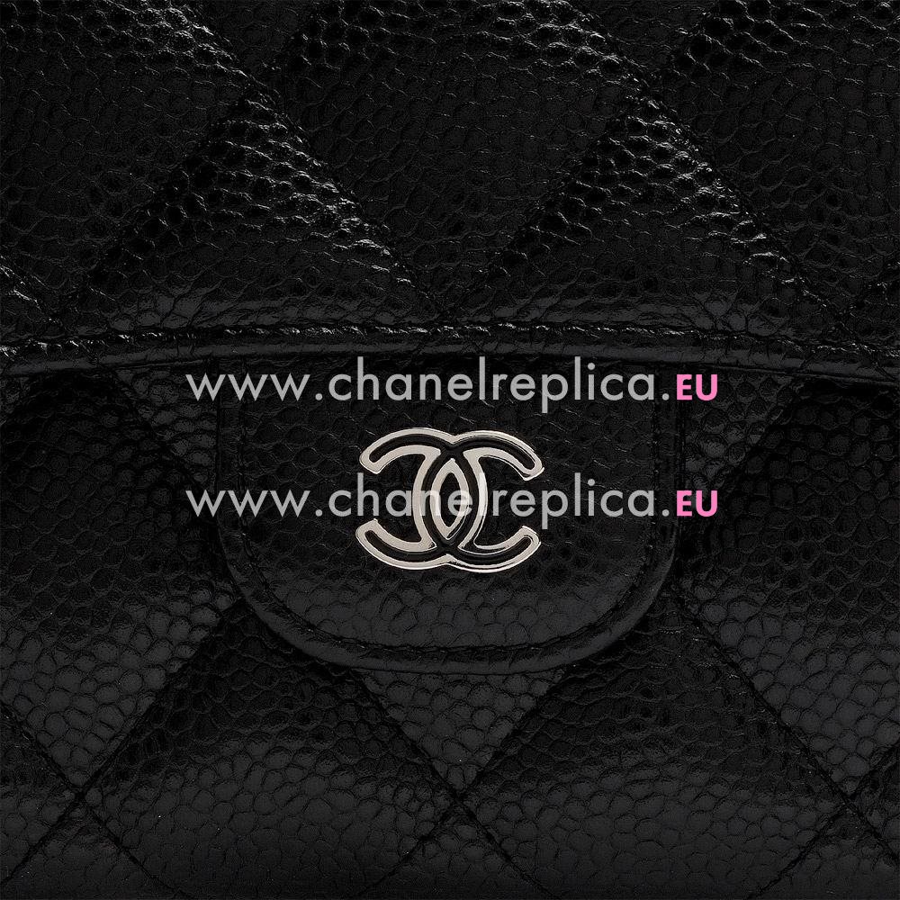 Chanel Caviar Ceramics CC Snapper Zipper Wallet Black A753394