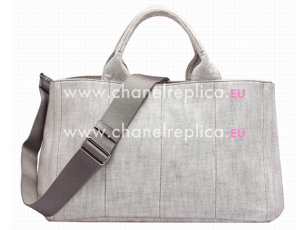 Prada Canapa Stampata Printing Logo Denim Canvas Bag Light Gray PR521217