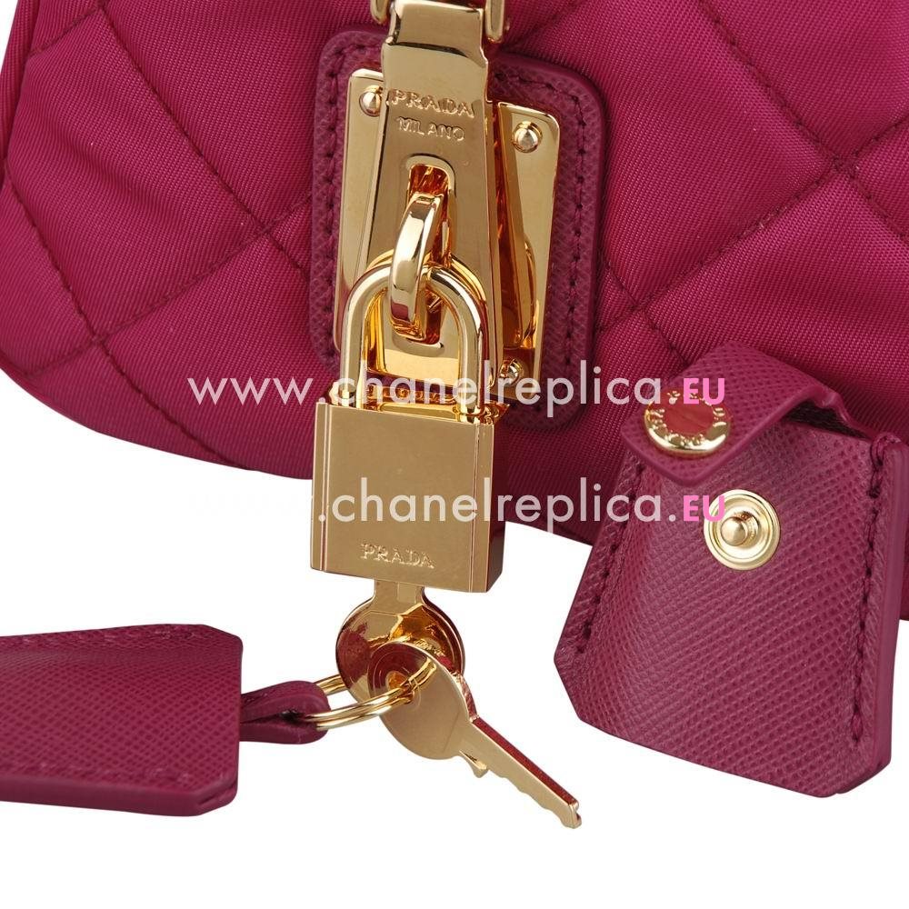 Prada Teaauto Saffiano Rhombic Nylon Chain Shoulder Bag Peach PR465544