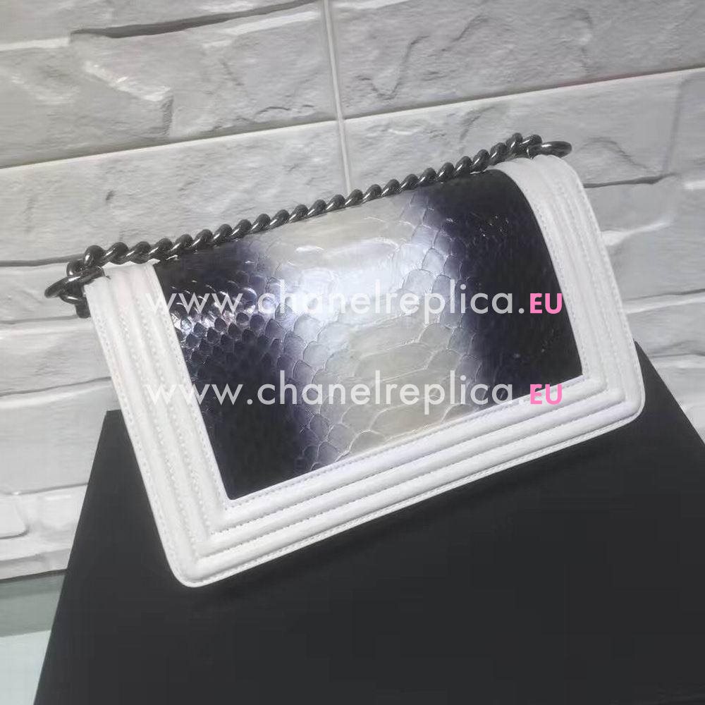 CHANEL Boy Anti-Silvery Hardware South Africa python skin Bag in White/Dark Purple C6121101