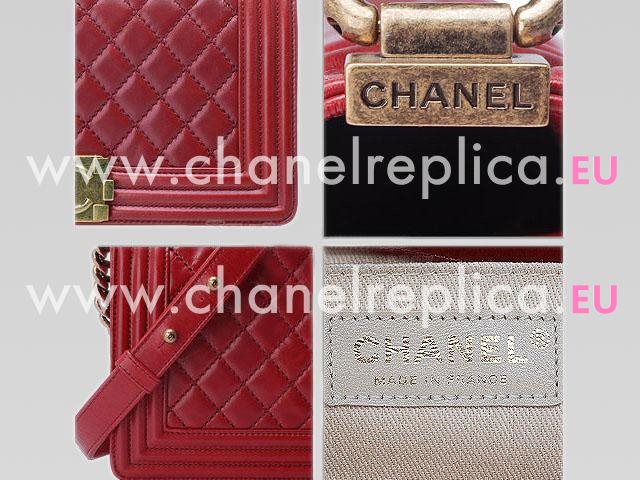 Chanel Lambskin Antique-Silver Chain 25cm Boy Bag Dark Red A46895