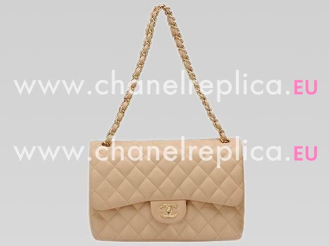 Chanel Beige Lambskin Jumbo Double Flap Bag Golden Chain A28600AG