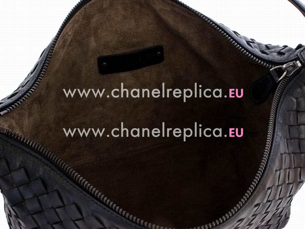 Bottega Veneta Brunito Intrecciato Grosgrain Shoulder Bag Black BV239985