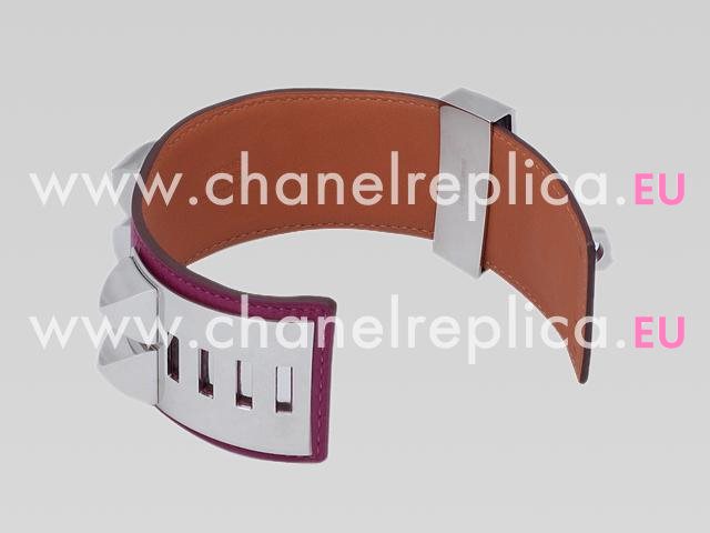 Hermes Goat Skin Collier De Chien Rivets of Metal Bracelet Purple&Silver HE08522