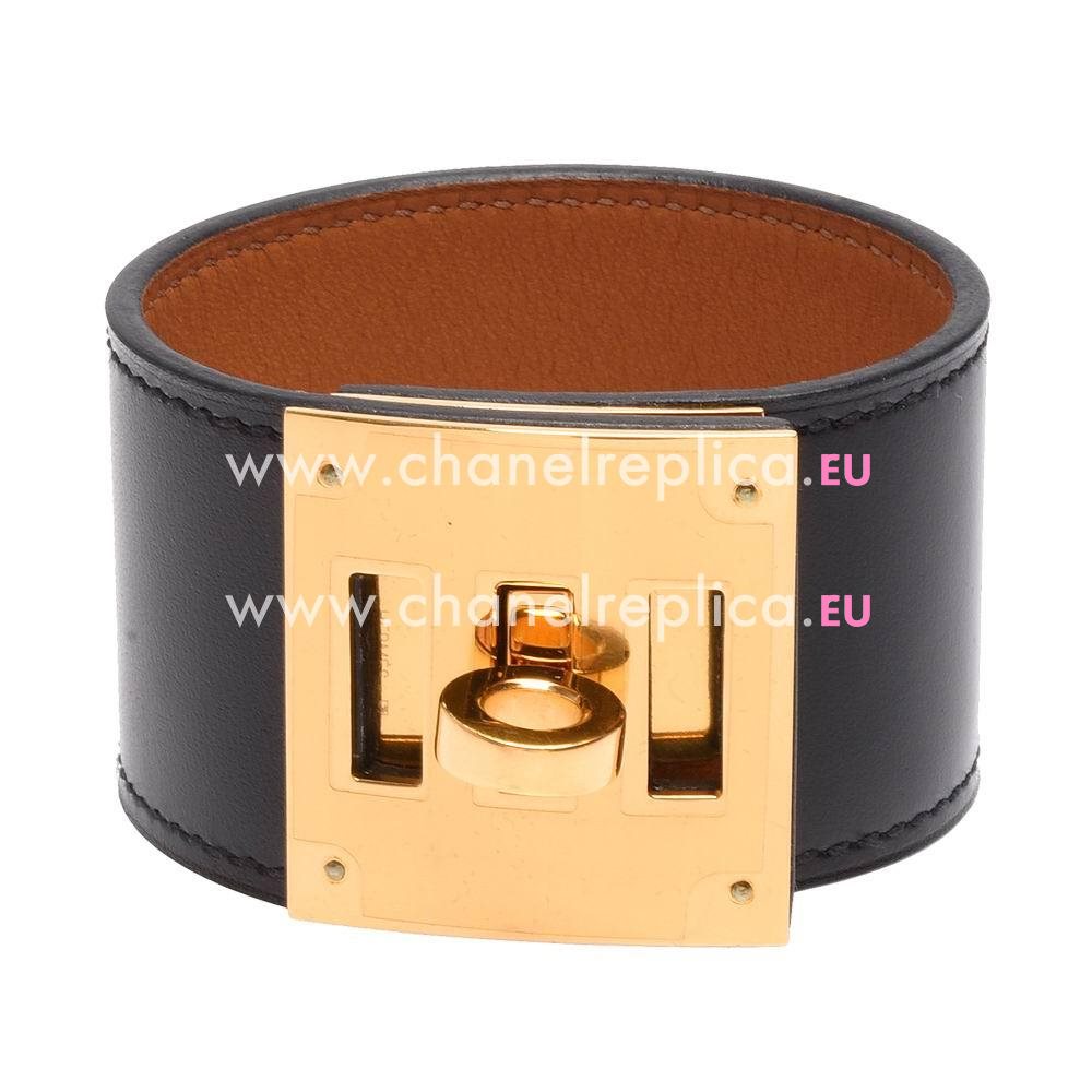 Hermes Kelly Dog Calfskin Alloy R-Bracelet Black/Gold H7021709