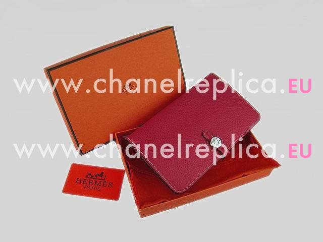 Hermes Dogon Clemence Leather Wallet Purse In Red HL001C