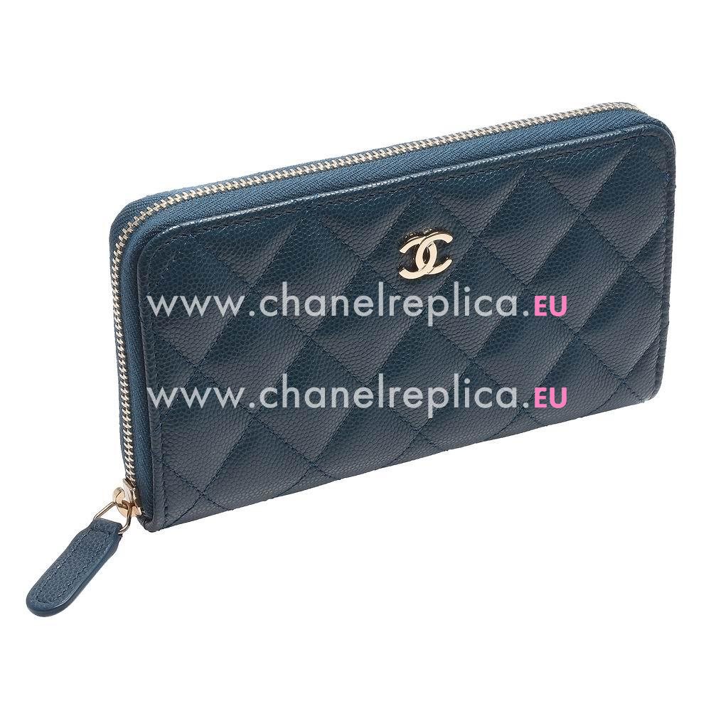 CHANEL Classic CC Rhomboids Caviar Calfskin Wallet In Royal Blue C6122506