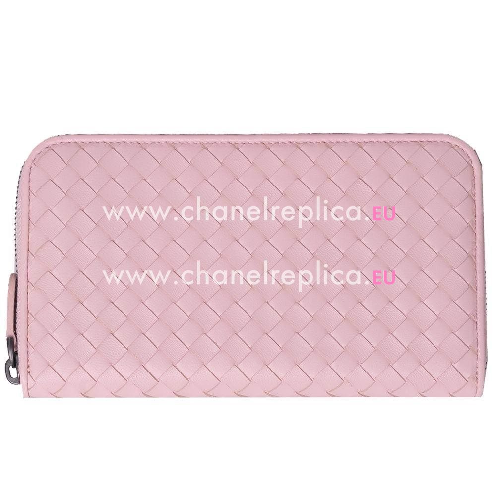 Bottega Veneta Classic Weave Zipper Nappa Wallet In Pink B6110716