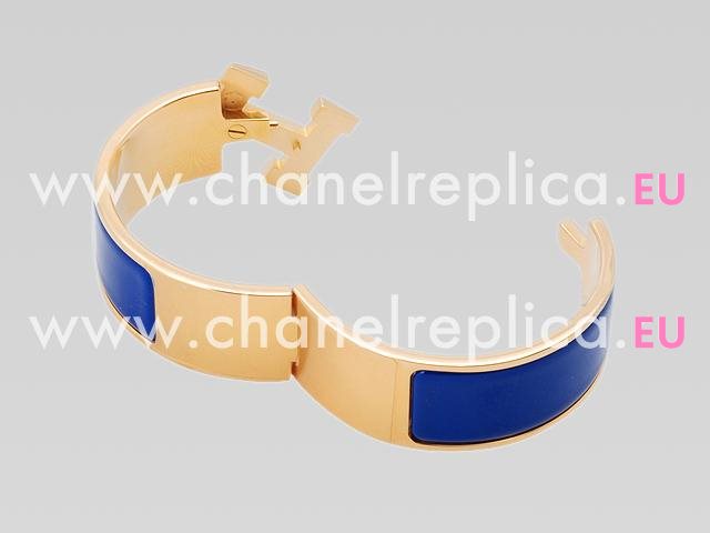 Hermes Medium Enamelled Click H Bracelet DarkBlue&Gold HE58675