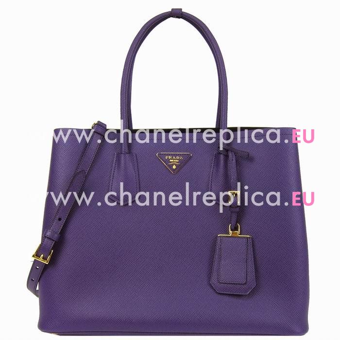 Prada Saffiano Cuir Large Double Tote Bag Purple B2756T-2A4A-F0030