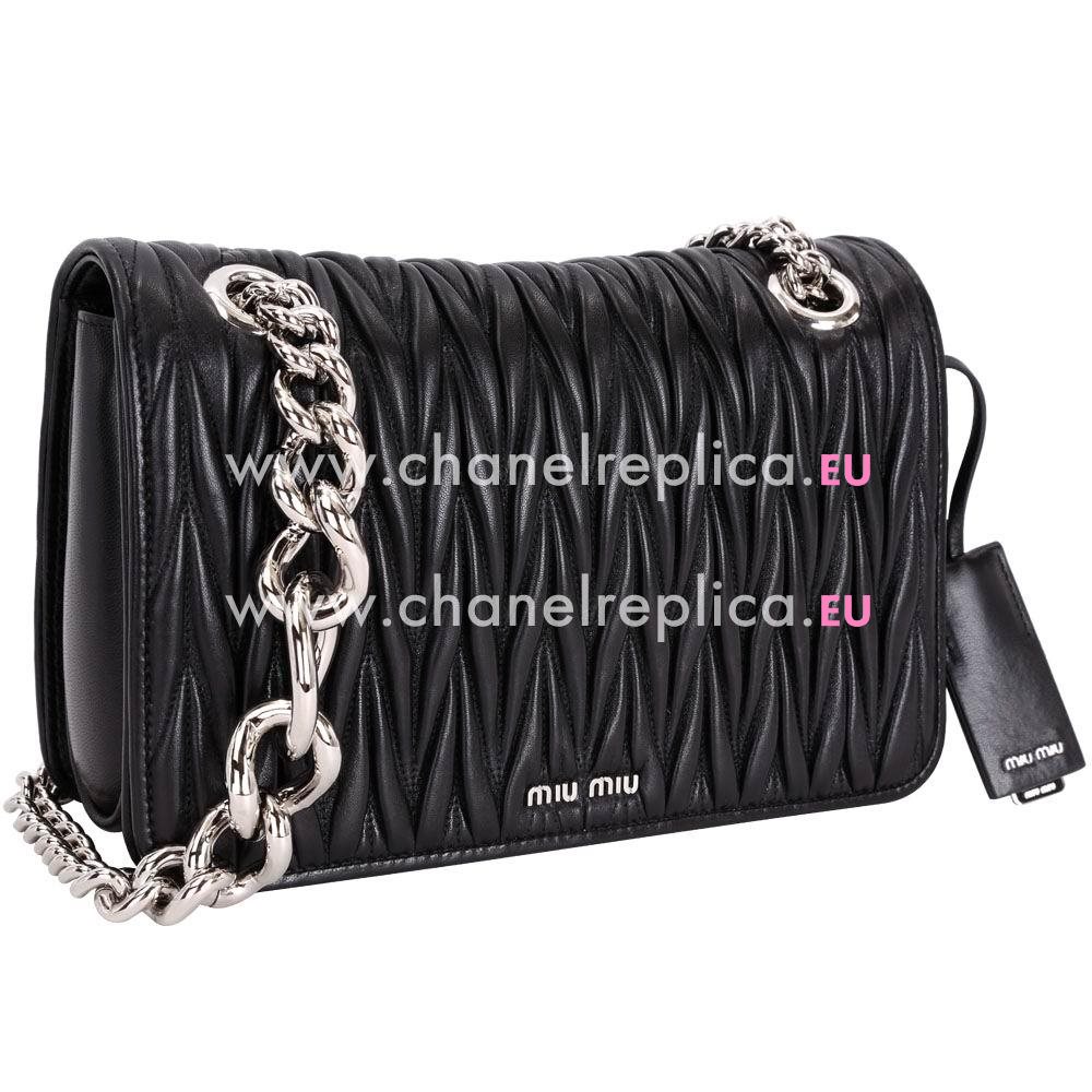 Miu Miu Matelasse Wrinkle Nappa Chain Shoulder Dinner Bag In Black M7042608