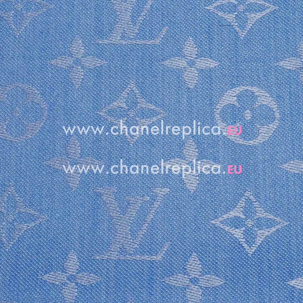 Louis Vuitton Classic Mongram Silk Wool Shawl Bleuet M75697