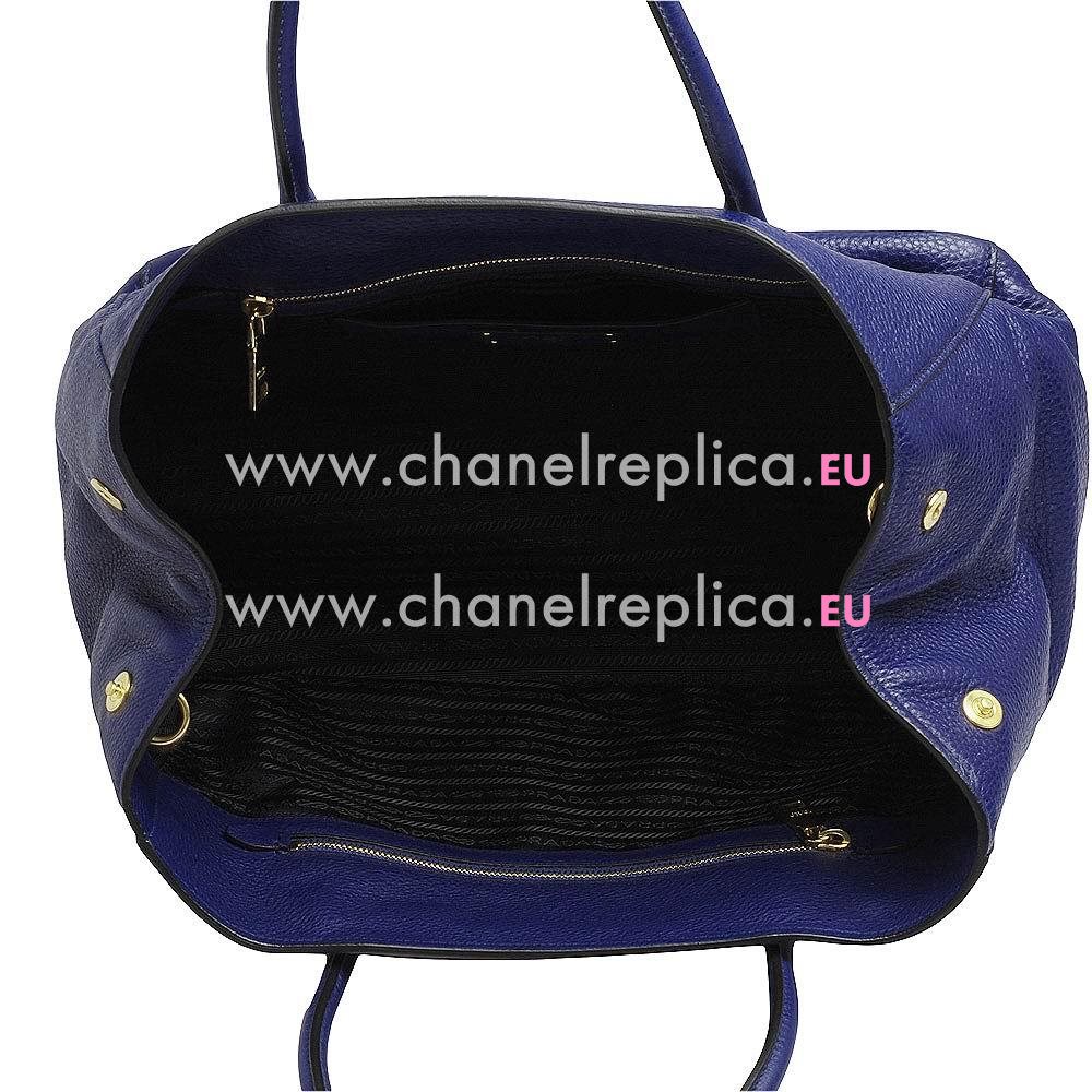 Prada Vitello Daino Triangle Logo Caviar Calfskin Should/handbag Deep Blue PR5635386