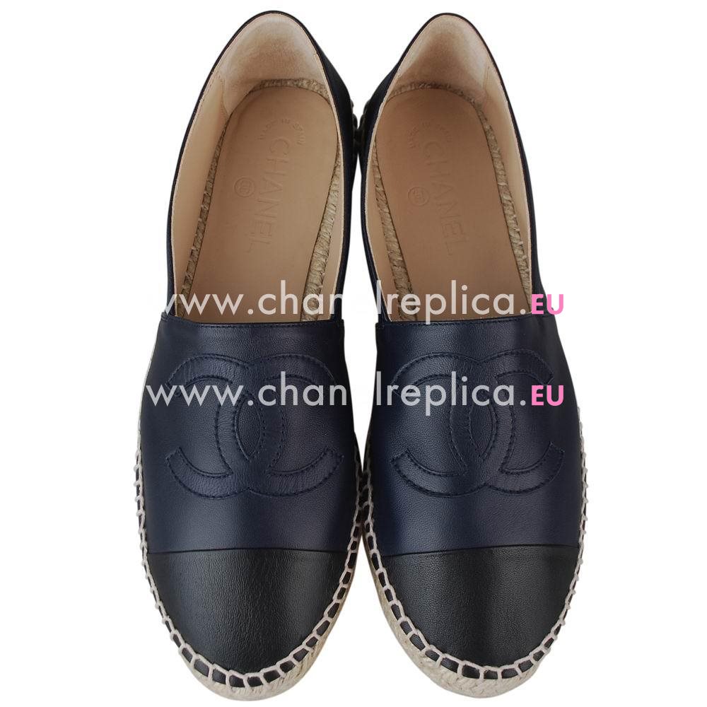 Chanel Double CC Lambskin Cambon Bowknot Shoes In Black / Blue C526448