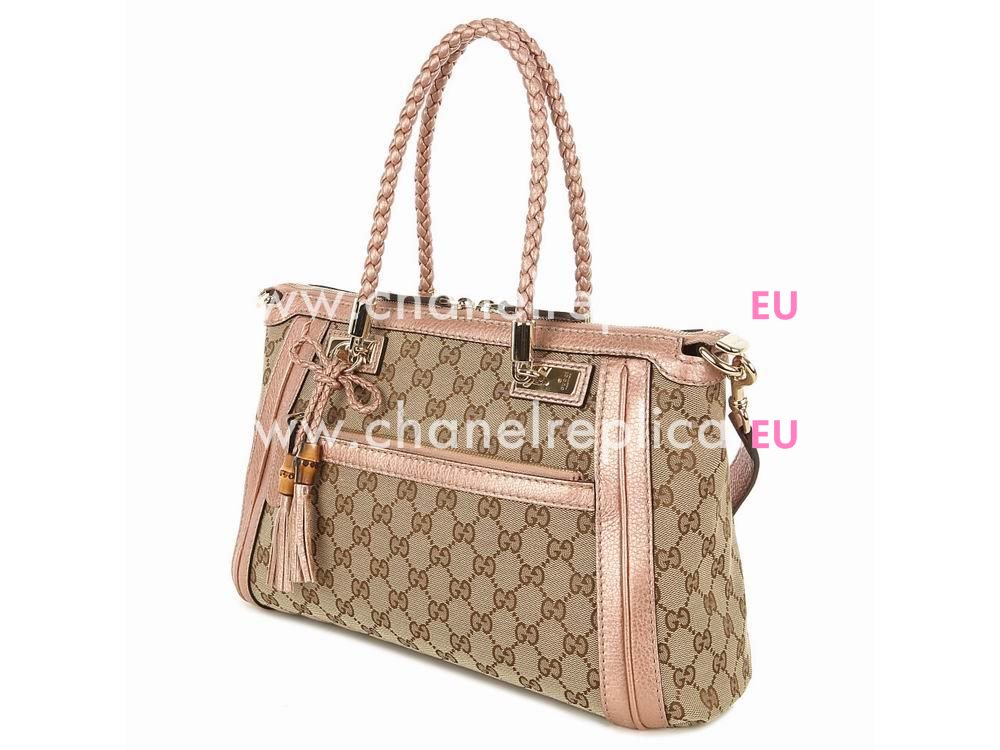 Gucci GG Logo Fabric Weave Handle Handbag Pink GU455451
