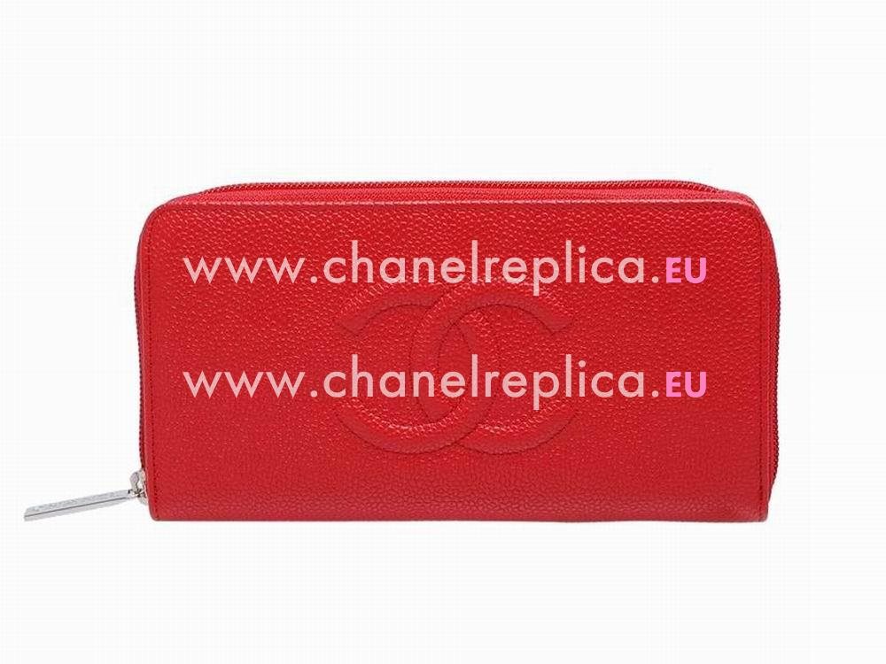 Chanel Caviar Leather CC Logo Wallet Orange Red A56329