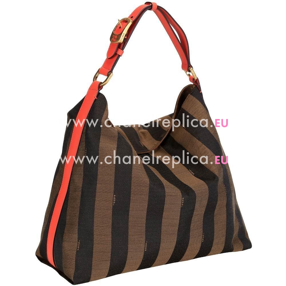 Fendi Pequin Hobo Canvas Calfskin Handle/Shoulder Stripe Bag Red F5458723