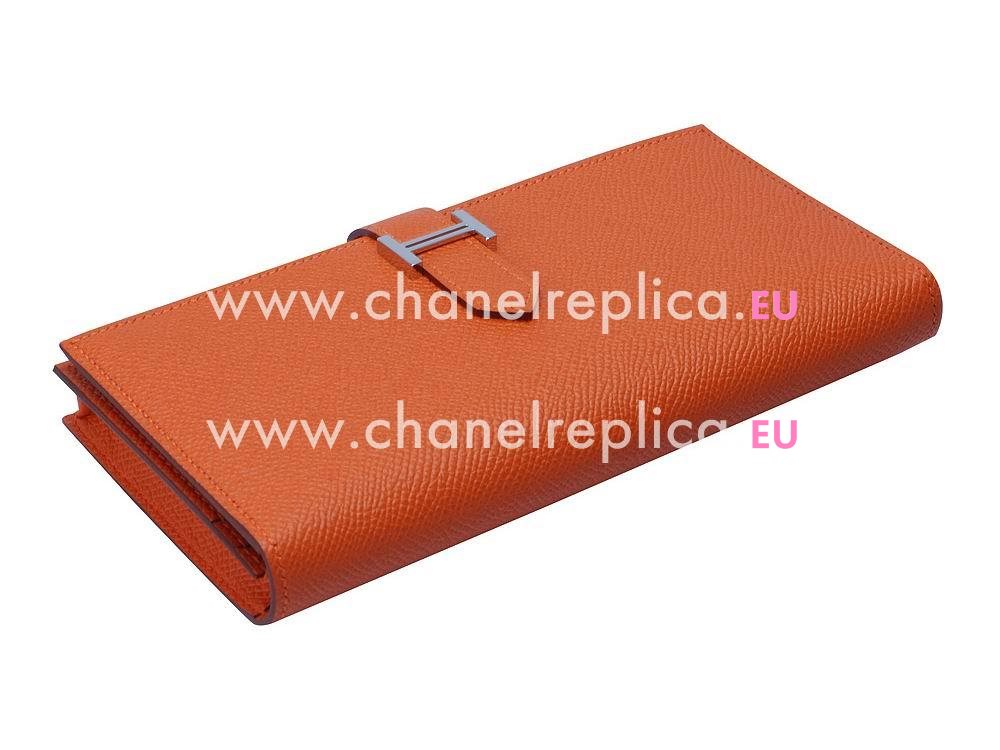 HermesBeant Epsom Leather Long Wallet Orange H54859