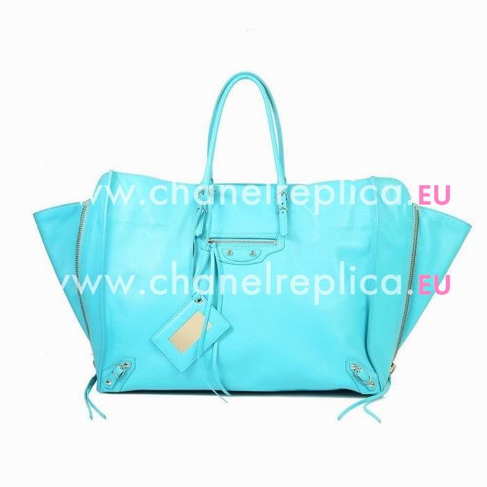 Balenciaga Papier Zipper Calfskin Hand Bag Sky Blue B6112211