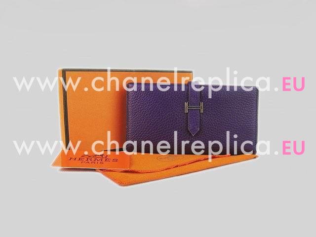 Hermes Dogon Clemence Leather Wallet In Purple H0005A