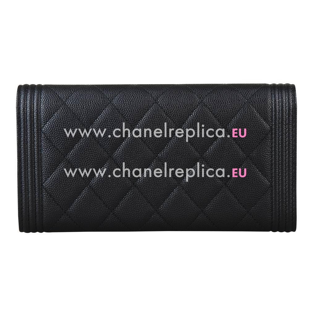 Chanel Classic Rhomboids Stripe CC Logo Caviar Calfskin Boy Wallet Black C7041511