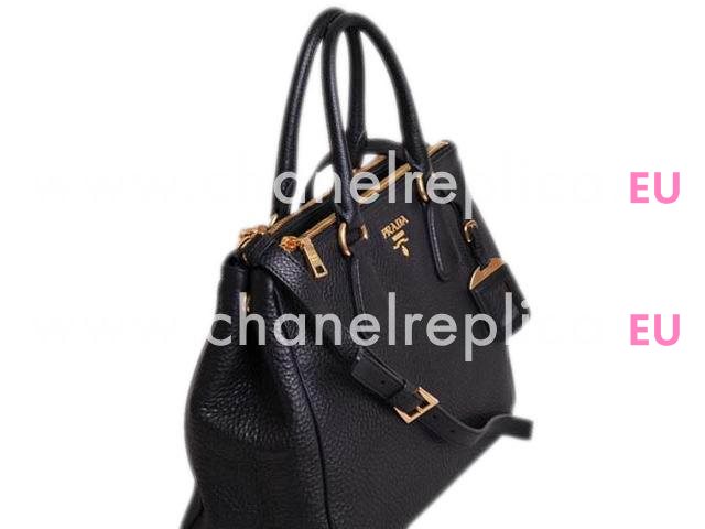 Prada Vit Daino Caviar Leather Shopping Tote Black P45300