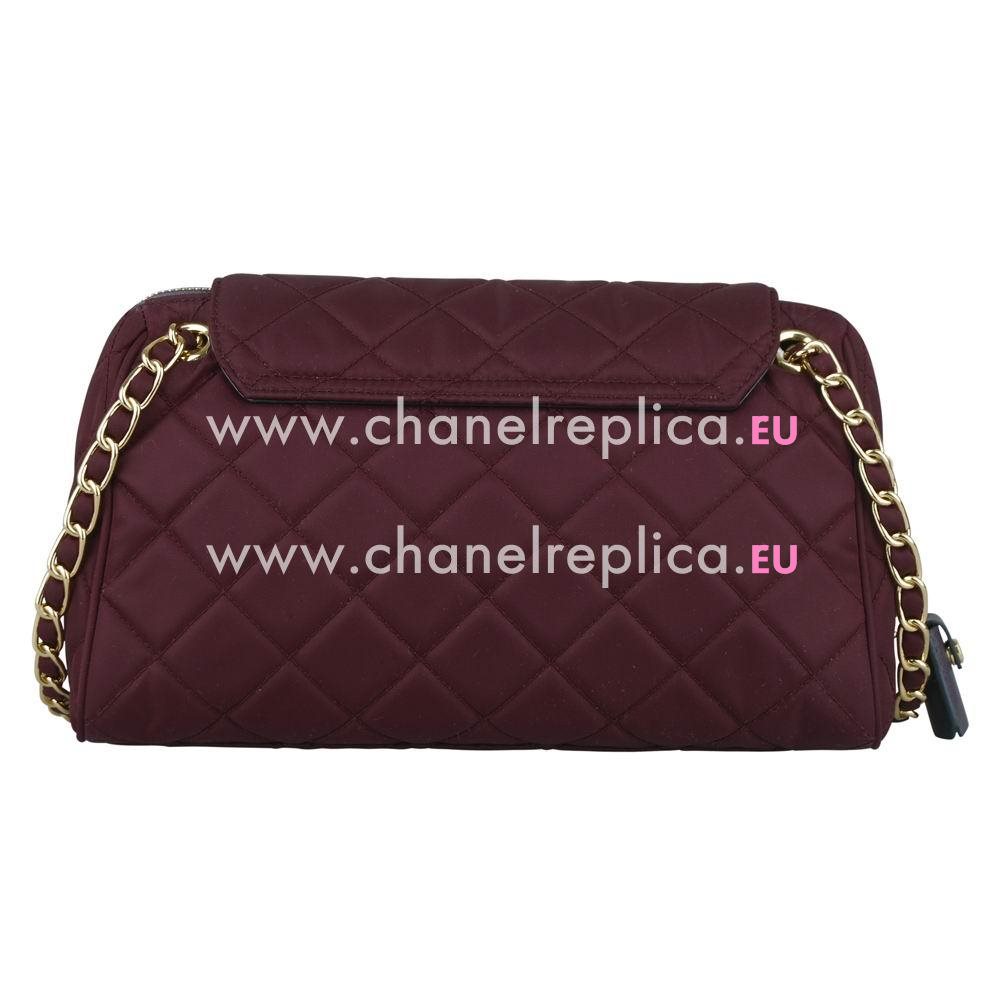 Prada Teaauto Saffiano Rhombic Nylon Chain Shoulder Bag Burgundy PR465545