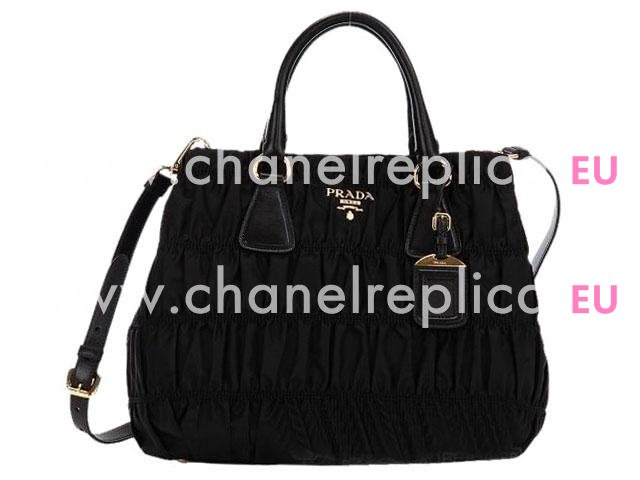 Prada Gaufre Nylon Ruffled Small Handbag In Black P321158