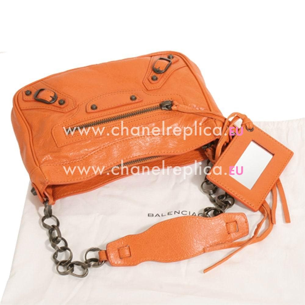 Balenciage Miroir Calfskin Aged Brass hardware Bag Orange B2055070