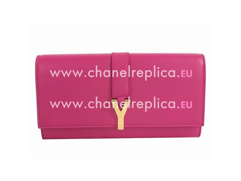 YSL Chyc Leather Leather Clutch Y CalfskinWallets In Pink YSL4973296