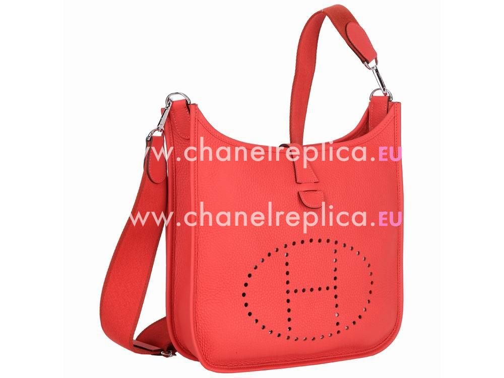 Hermes Evelyne Peony Red Taurillon Clemence Palladium Hardware Shoulder Bag H056275CW