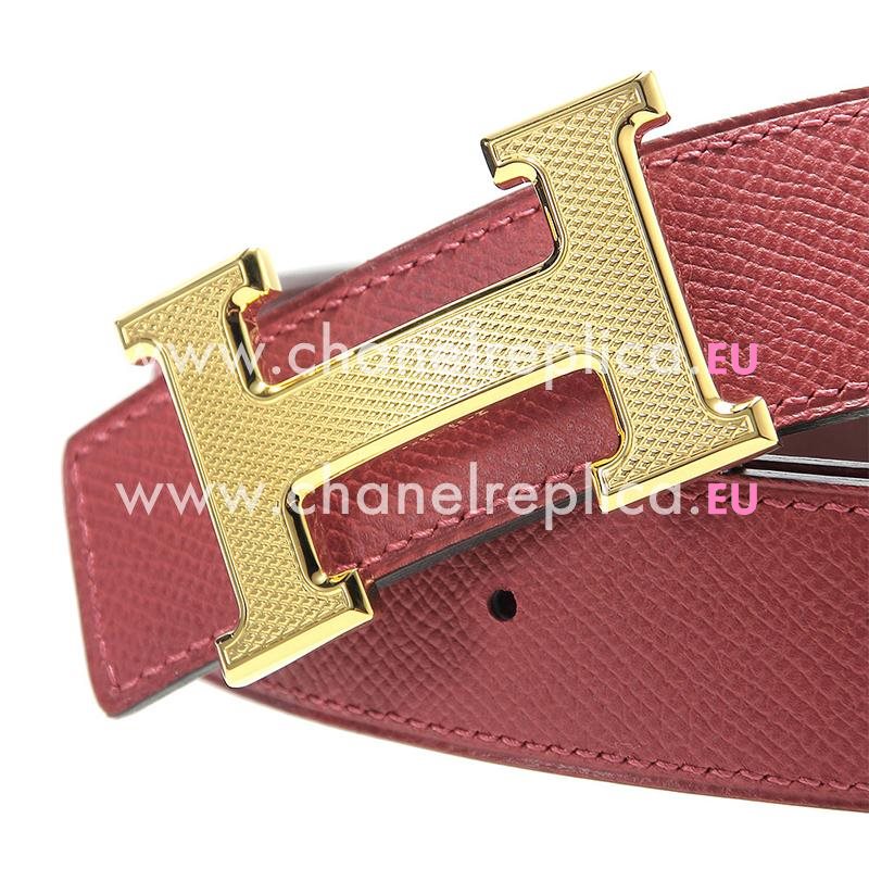 Hermes Gold H Red Epsom and Wine Red Box Leather Two-sided Belt H67N439