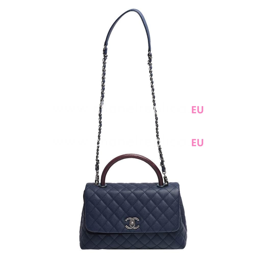 CHANEL Coco Anti-Silvery Hardware Rhombic Caviar Calfskin Bag Blue/Dark Red A789E45