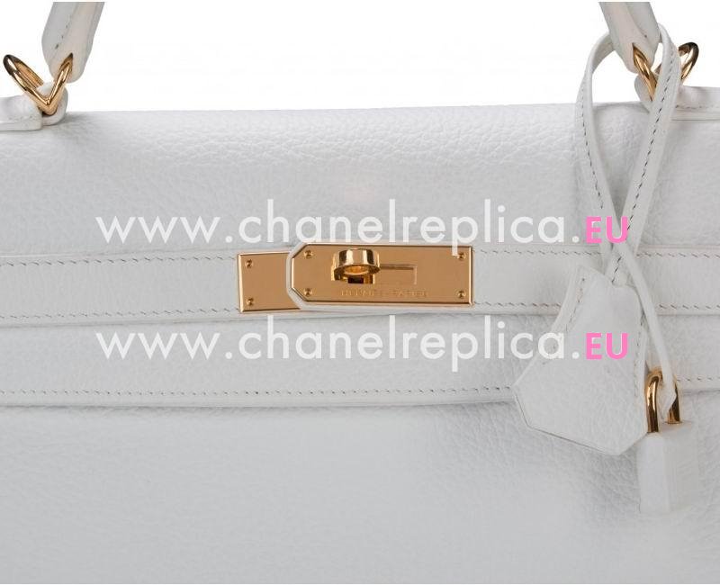 Hermes 32cm Kelly White Clemence Leather Gold Hardware Handbag HK1032BSJ
