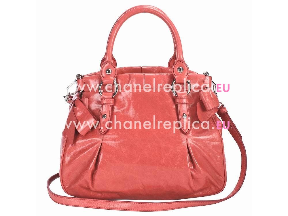 Miu Miu Vitello Lux Calfskin Bow Satchel Handbag Pink RNN955
