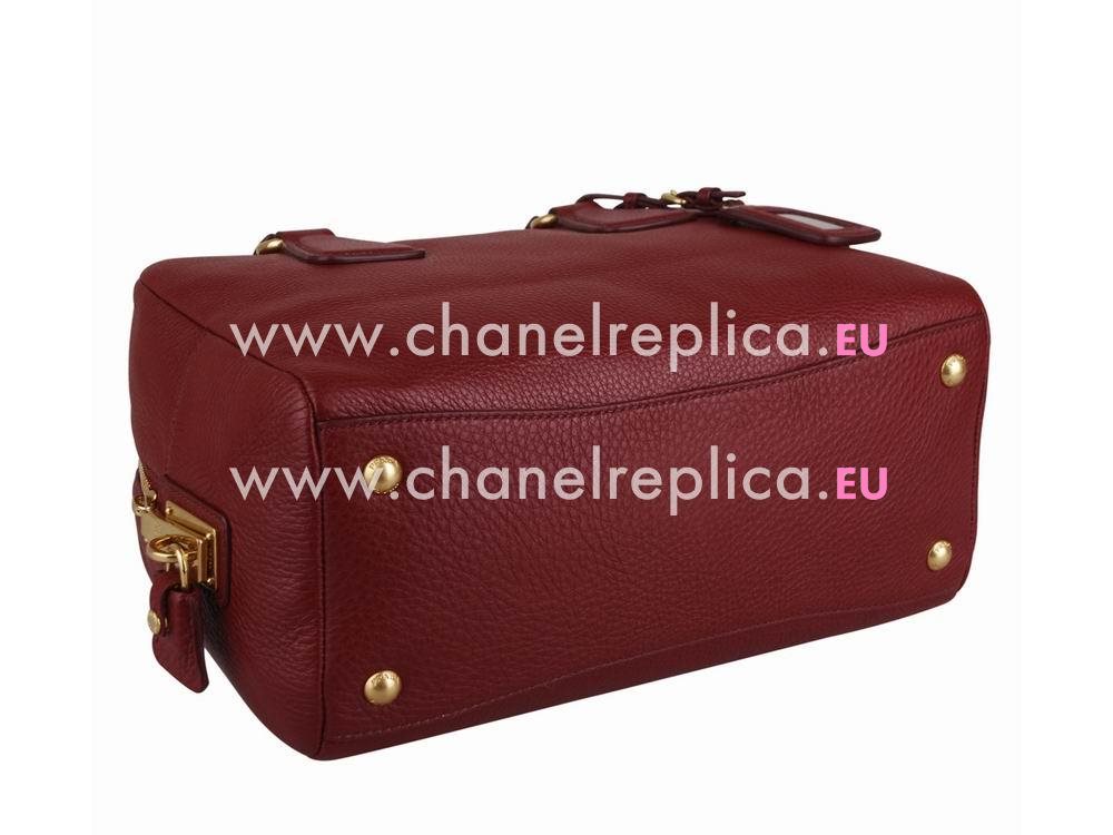 Prada Saffiano Calfskin Triangle Logo Boston Bag Dark Red BN59323